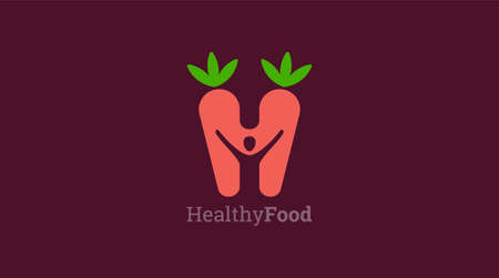 Healthy icon with carrot and abstract figure, Health care vector template.のイラスト素材