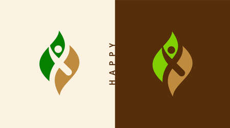 Healthy - vector template illustration. Man figure on leaves. Ecological and biological product concept sign.のイラスト素材