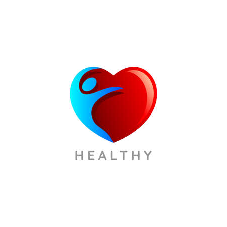 happy young person jumping with joy & happiness with red heart.のイラスト素材