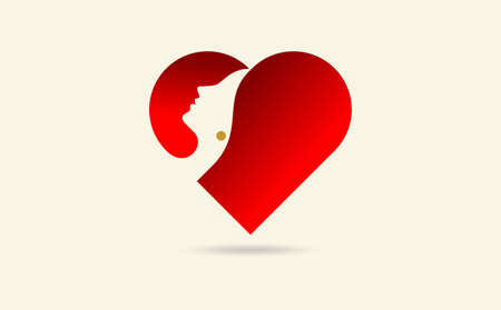 Women in heart, The stylized vector of female silhouette in red heart. love concept.のイラスト素材