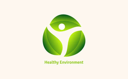 Healthy - vector template illustration. Man figure on leaves. Ecological and biological product concept sign. Ecology symbol. Human character icon.のイラスト素材