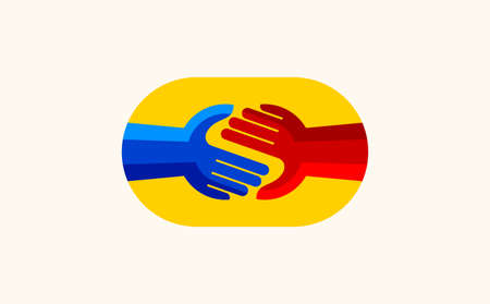Vector illustration of hands reaching to each other.のイラスト素材