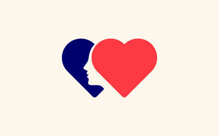 Women in heart, The stylized vector of female silhouette in red heart. love concept.のイラスト素材