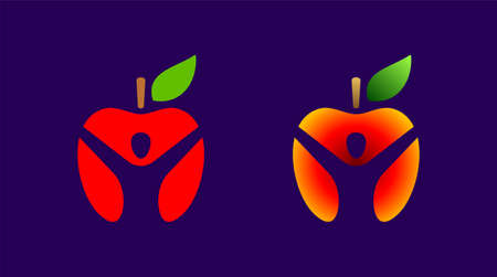 Healthy icon with apple and abstract figure, Apple health care vector template.のイラスト素材