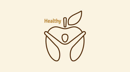 Healthy icon with apple and abstract figure, Apple health care vector template.のイラスト素材