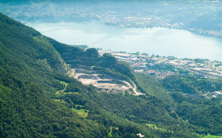 a beautiful view of Lecco from Piani d'Erna (part of the Alps) near Lake Como in Italyの写真素材