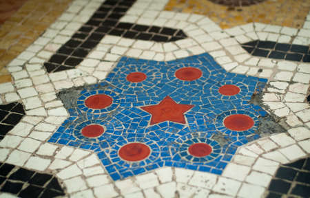 Milan, Italy - September 5th, 2015: closeup photo of floor mosaic in the Galleria Vittorio Emanuele II in Milan.の写真素材