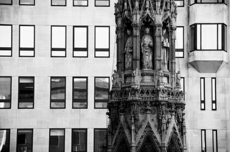 LONDON, UK - FEB 2ND 2014: Close-up of the Eleanor's Cross monument outside the Charing Cross Station in London, photographed on 2nd February 2014.のeditorial素材