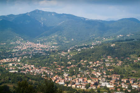 a beautiful view of Bergamo photographed from the upper part of this Italian townの写真素材