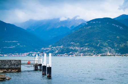 a beautiful view of the Italian Alps from Colico, a town at Lake Comoの写真素材