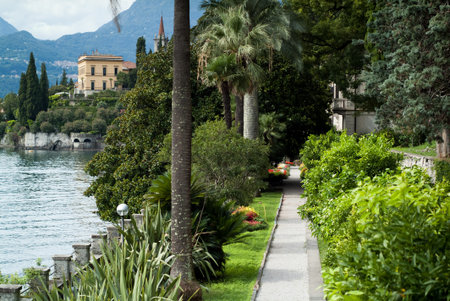 Varenna, Italy - September 4th, 2015: a path leading further into the botanical garden at Villa Monastero in Varenna, Italy.のeditorial素材