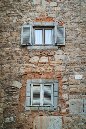 photo of a stone Italian facade in Bergamo Altaの写真素材