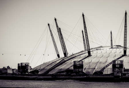 LONDON, UK - MARCH 16, 2014: The Millennium Dome, London't famous entertainment and shopping arena. Processed in black and white.のeditorial素材