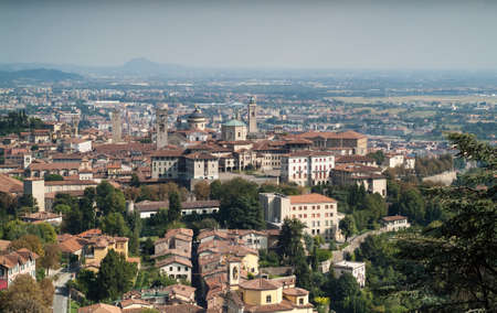 a beautiful view of Bergamo photographed from the upper part of this Italian townの写真素材