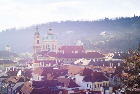 a morning photo of Prague, with St Charles Church dominating the viewの写真素材
