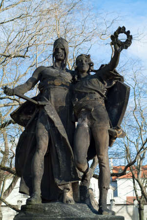 statue of Zaboj and Slavoj, Czech national heroes, in Vysehrad, Pragueのeditorial素材
