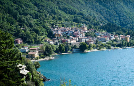 a view of Dervio, a small town near Lake Como in north Italyの写真素材