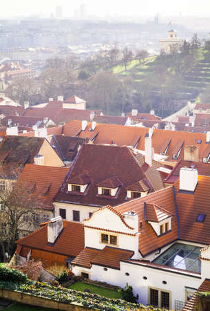 a view of Prague photographed from the lookout near the Prague Castleの写真素材