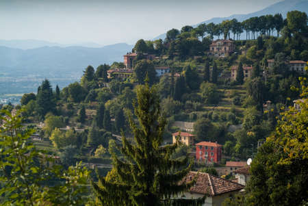a beautiful view of Bergamo photographed from the upper part of this Italian townの写真素材