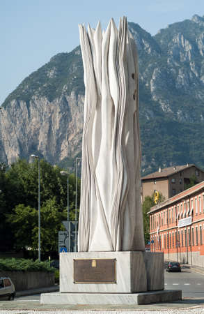 Como, Italy - September 1st, 2015: Photo of a monument the Italian town of Lecco, in honor of those who helped the culture and the economy.のeditorial素材