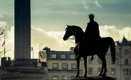 LONDON, UK - FEB 2ND 2014: The statue of King George IV photographed on 2nd February 2014 at Trafalgar Square in London, UKのeditorial素材