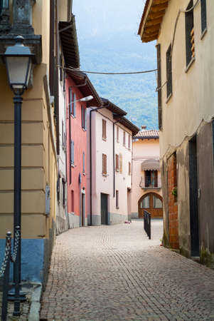 a traditional Italian street in Colico, a town near Lake Comoの写真素材