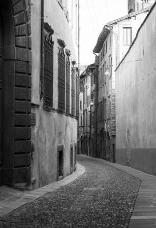 black and white photo of Via Arena in Bergamo, a town near lake Comoの写真素材
