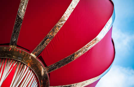Giant Chinese lantern hanging over London's Chinatownの写真素材
