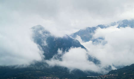 photo of Lake Como in Italy on a cloudy dayの写真素材