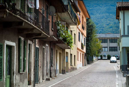 Colico, Italy - September 8th, 2015: a small street in Colico, a town in the northern part of Lake Comoの写真素材