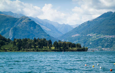 a view of Lake Como from the area near Colico, a town in north Italyの写真素材