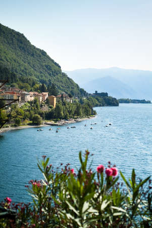 a view of Dervio, a small town near Lake Como in north Italyの写真素材