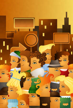 illustration of people crowding in a high street of a big cityの写真素材