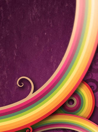 colorful and curly lines against textured purple background