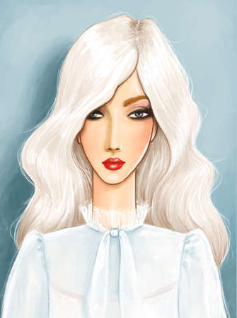 fashion illustration featuring a beautiful platinum blondeの写真素材
