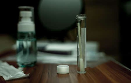 closeup photo of a Covid swab test from the home kitの写真素材