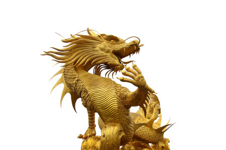 Golden dragon statue in chinese temple, Thailand の写真素材