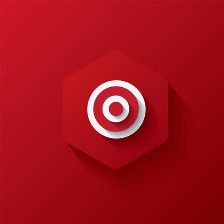 Icon target on hexagon, red icon and background, long shadow, vectorのイラスト素材