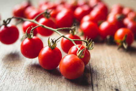 Fresh Tomato cherry in basketの写真素材