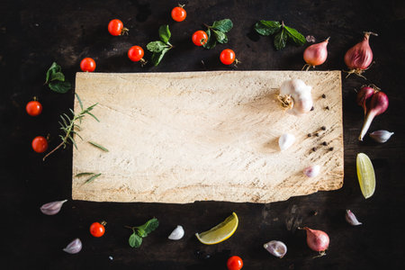 Wood Chopping board And herbs and spices cooking