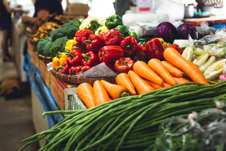 Bell pepper,carrot,In the vegetable market In Asiaの写真素材