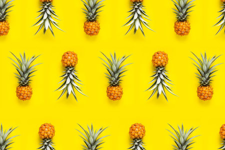 Fresh Pineapple In the yellow background Pineapple pattern
