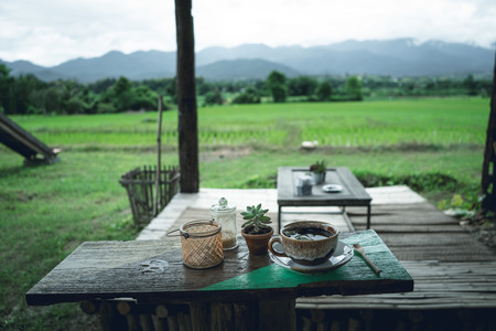 Living room In nature Rice Fields in the rainy seasonの写真素材