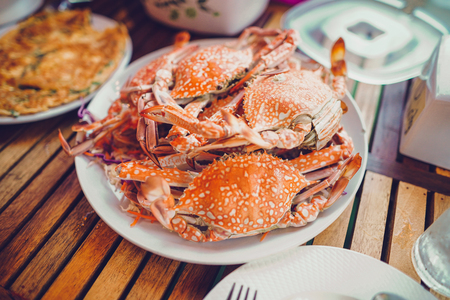 Seafood Steamed blue crab deliciousの写真素材