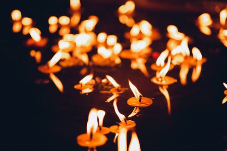 Candles and lanterns at the Lantern Festival at nightの写真素材