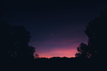 Crescent moon and beautiful sky in the evening -の写真素材