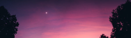 Crescent moon and beautiful sky in the evening -