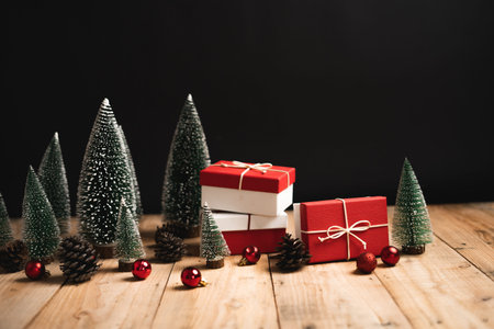 Christmas gift- Pine cones and branches  On the wood-