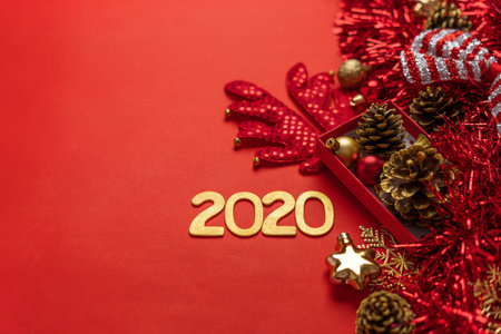 Merry Christmas,Red christmas decorations And the new year 2020  red White