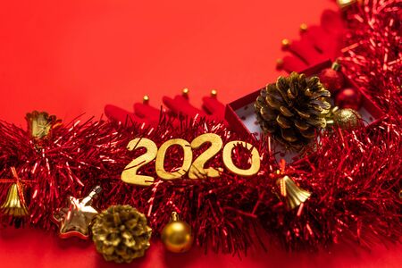 Merry Christmas,Red christmas decorations And the new year 2020  red Whiteの写真素材